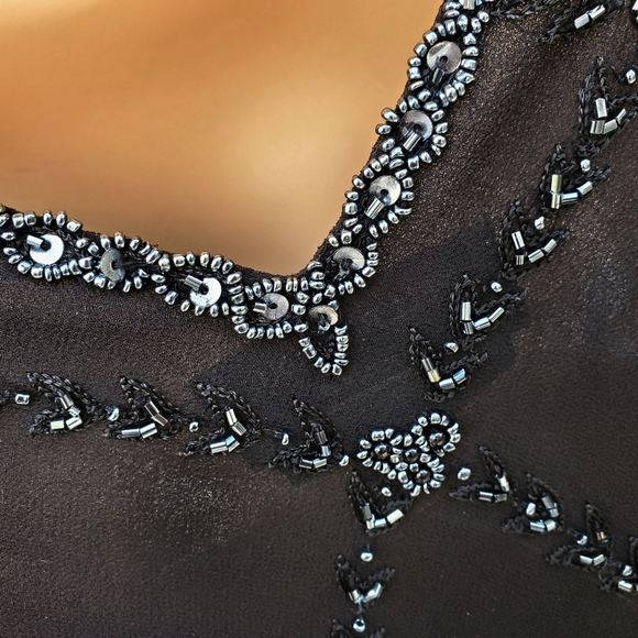 ♥️SOLD♥️Adrianna Papell Evening Wear Silk Bead Blk Blouse - Picture 11 of 13